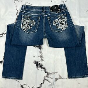 Miss Me Fleur de Lis Jeans Rhinestones and Embroidered Skinny JP5109SK-2